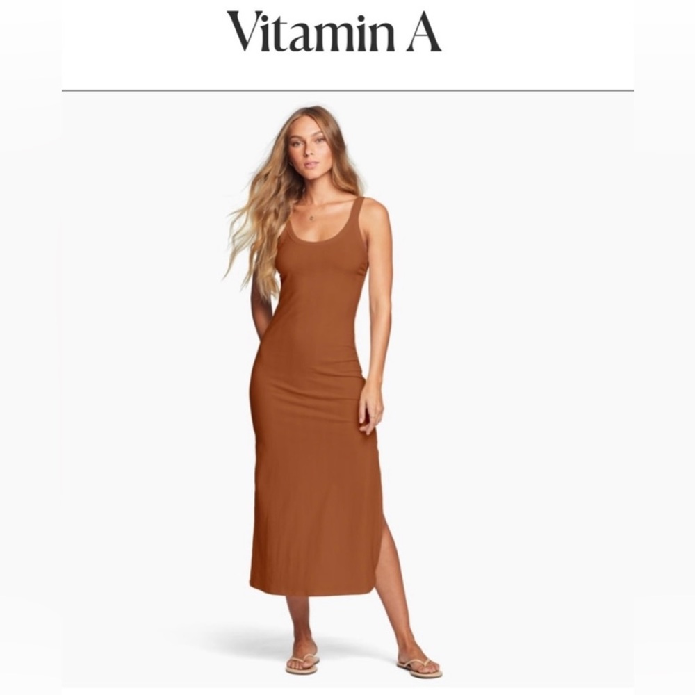 Vitamin A organic rib tank dress in copper brown size small